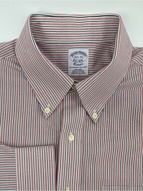 Brooks Brothers Button-Down Stripe Shirt Men’s 16 1/2-34 in pink and White